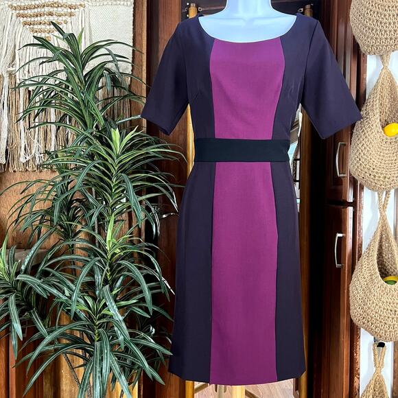 NWT Coldwater Creek Sheath Dress 4 | Colorblock Purple Black Mod Classic Elegant - Picture 1 of 11